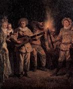 WATTEAU, Antoine Die italienische Komodie oil